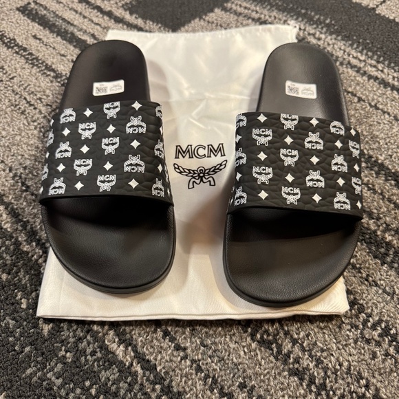 MCM Monogram Slides Black & White Mens Size 12 (45 eu) - Picture 1 of 5